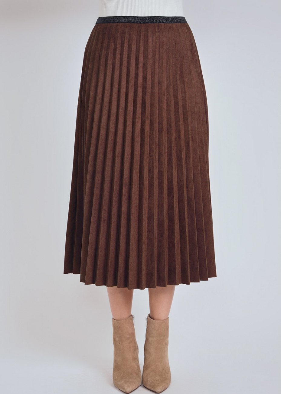 【SATUR】Wool Pleats Skirt Brown Sag Harbor Womens Brown 100% Pure Wool Pleated Skirt Back